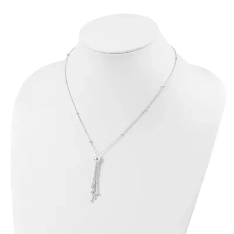 Sterling Silver Polished Beaded Tassel Necklace