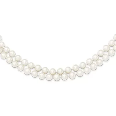 Sterling Silver Rhodium 7.5-8.5mm White Freshwater Cultured Pearl 2-Strand Necklace