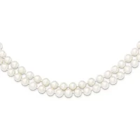 Sterling Silver Rhodium 7.5-8.5mm White Freshwater Cultured Pearl 2-Strand Necklace