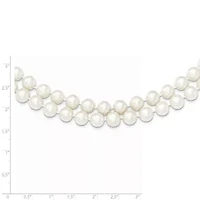 Sterling Silver Rhodium 7.5-8.5mm White Freshwater Cultured Pearl 2-Strand Necklace