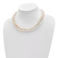 Sterling Silver Rhodium 7.5-8.5mm White Freshwater Cultured Pearl 2-Strand Necklace