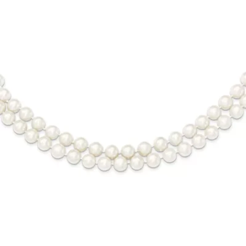 Sterling Silver Rhodium 7.5-8.5mm White Freshwater Cultured Pearl 2-Strand Necklace