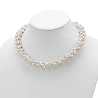 Sterling Silver Rhodium 6-7mm Freshwater Cultured Pearl/Glass Bead Twisted Necklace