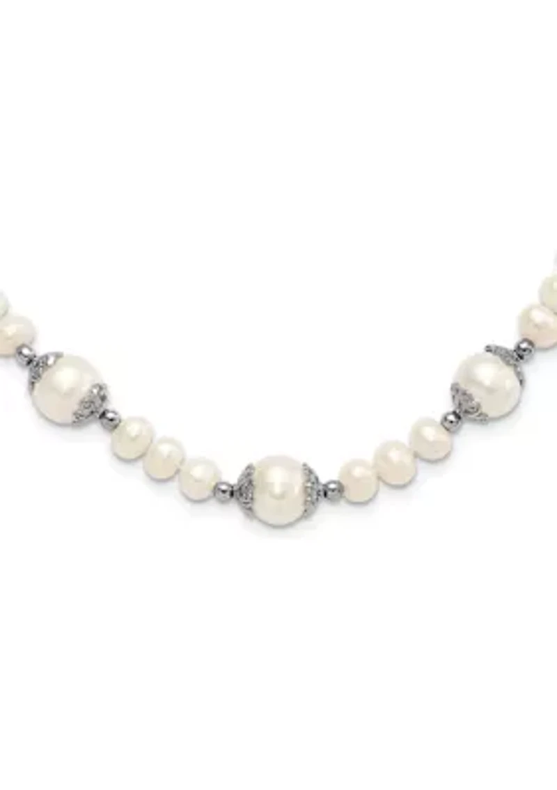 Sterling Silver Rhodium-plated 6-9mm Freshwater Cultured Pearl 5-Station Necklace