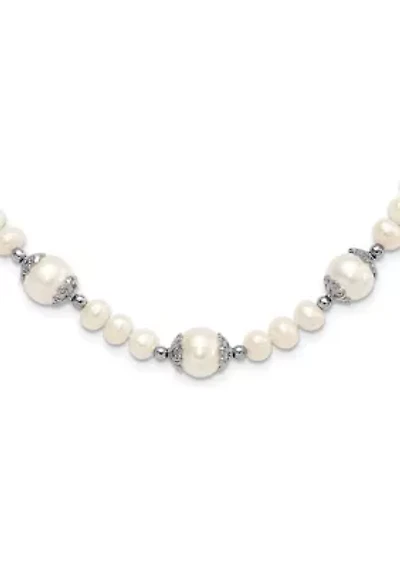 Sterling Silver Rhodium-plated 6-9mm Freshwater Cultured Pearl 5-Station Necklace