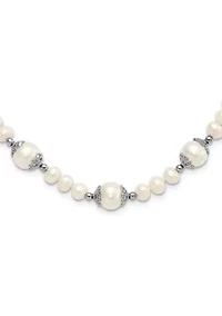 Sterling Silver Rhodium-plated 6-9mm Freshwater Cultured Pearl 5-Station Necklace