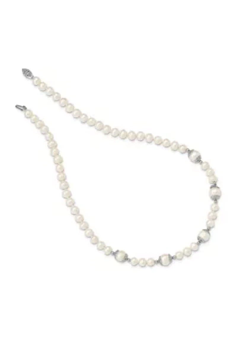 Sterling Silver Rhodium-plated 6-9mm Freshwater Cultured Pearl 5-Station Necklace