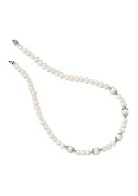 Sterling Silver Rhodium-plated 6-9mm Freshwater Cultured Pearl 5-Station Necklace