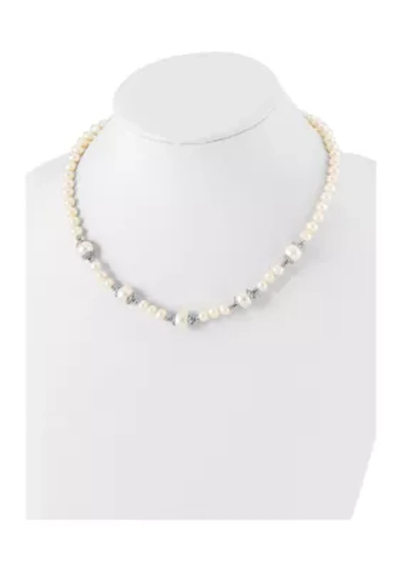Sterling Silver Rhodium-plated 6-9mm Freshwater Cultured Pearl 5-Station Necklace