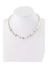 Sterling Silver Rhodium-plated 6-9mm Freshwater Cultured Pearl 5-Station Necklace