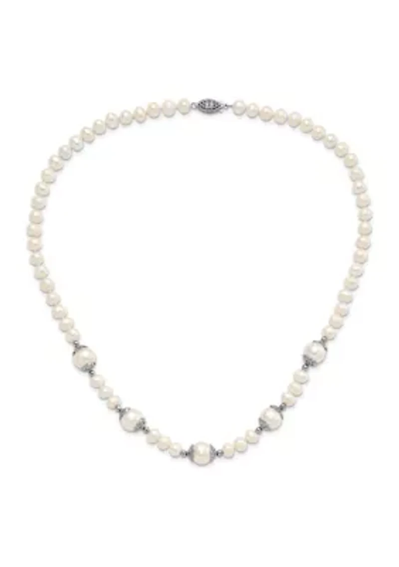 Sterling Silver Rhodium-plated 6-9mm Freshwater Cultured Pearl 5-Station Necklace