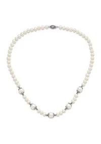 Sterling Silver Rhodium-plated 6-9mm Freshwater Cultured Pearl 5-Station Necklace