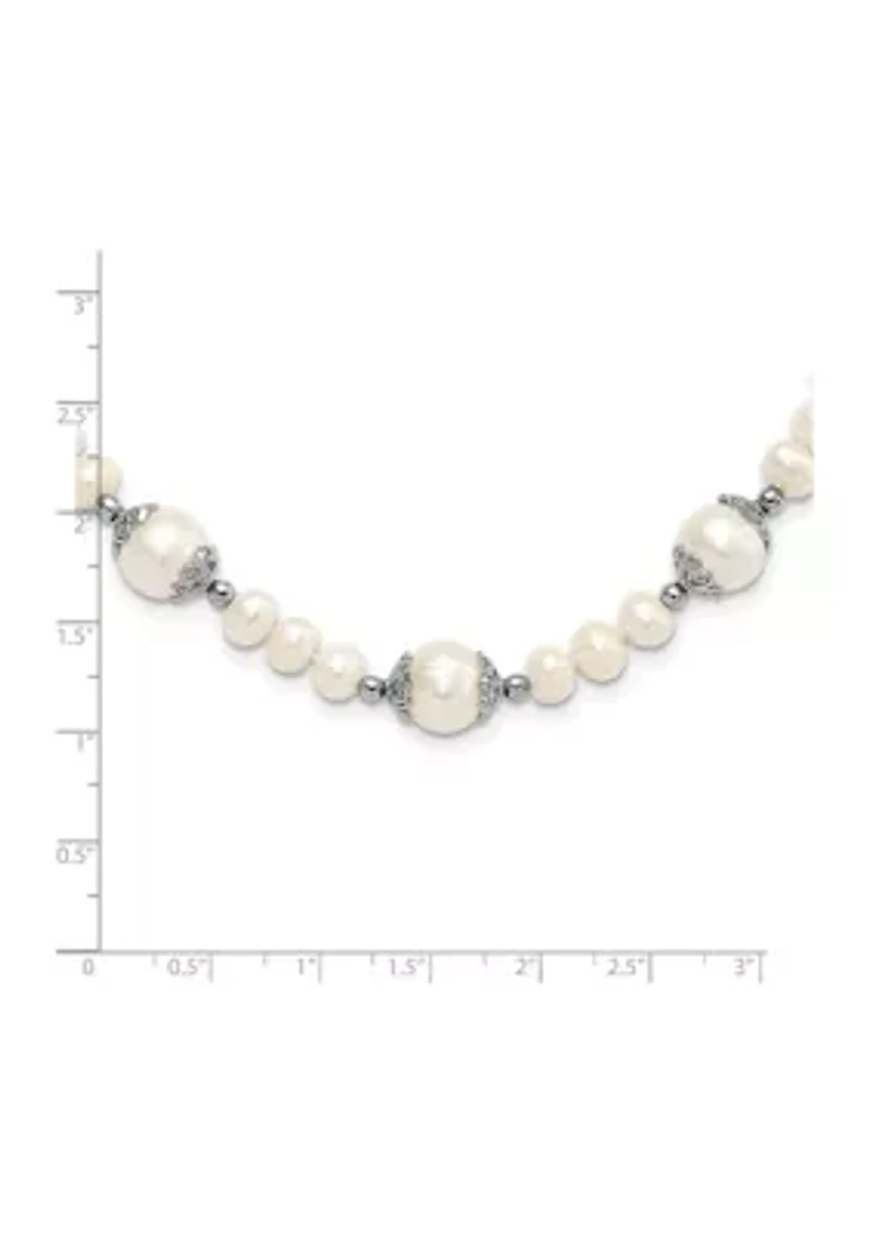 Sterling Silver Rhodium-plated 6-9mm Freshwater Cultured Pearl 5-Station Necklace
