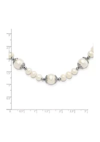 Sterling Silver Rhodium-plated 6-9mm Freshwater Cultured Pearl 5-Station Necklace