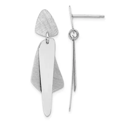 Sterling Silver Rhodium-plated Polished and Brushed Post Dangle Earrings