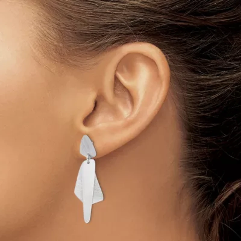 Sterling Silver Rhodium-plated Polished and Brushed Post Dangle Earrings