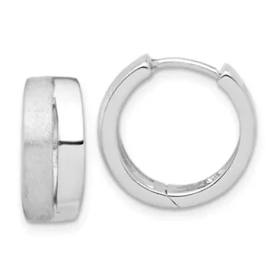 Sterling Silver Rhodium-plated Satin and Polished Hinged Hoop Earrings