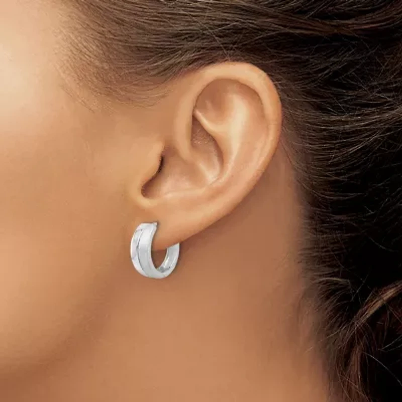 Sterling Silver Rhodium-plated Satin and Polished Hinged Hoop Earrings