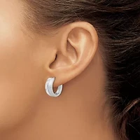Sterling Silver Rhodium-plated Satin and Polished Hinged Hoop Earrings