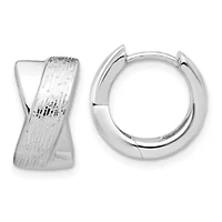 Sterling Silver Rhodium-plated and Diamond-cut Hinged Hoop Earrings
