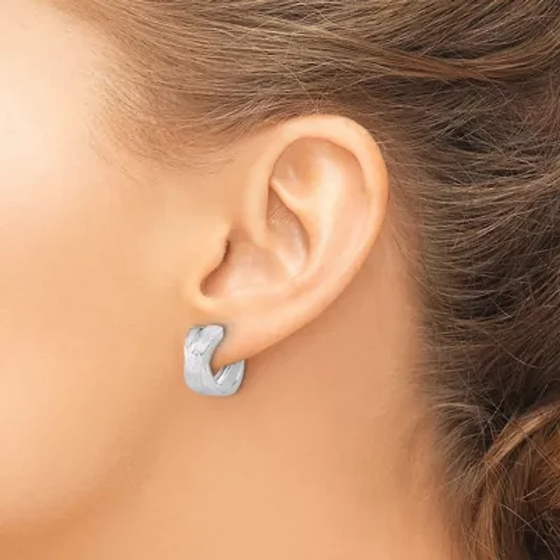 Sterling Silver Rhodium-plated and Diamond-cut Hinged Hoop Earrings
