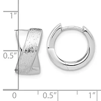 Sterling Silver Rhodium-plated and Diamond-cut Hinged Hoop Earrings