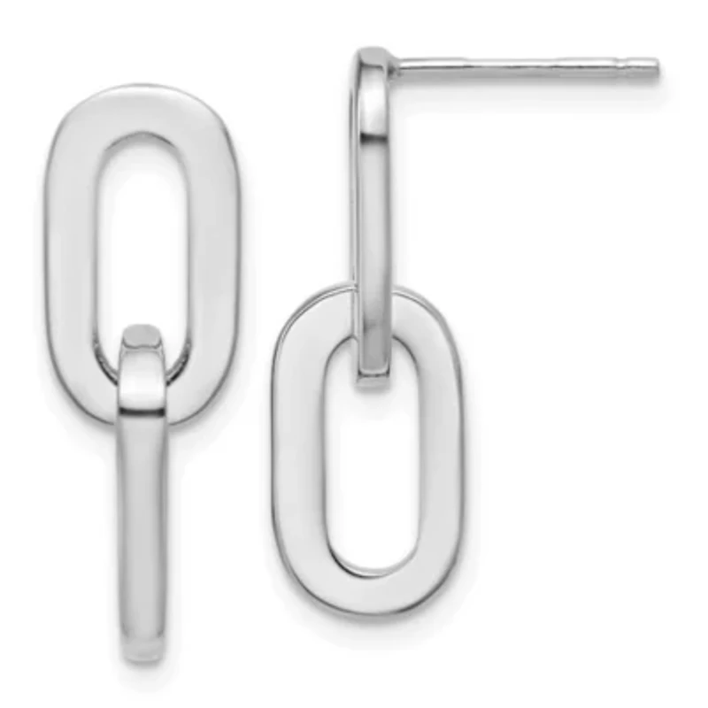 Sterling Silver Rhodium-plated Polished Link Dangle Post Earrings