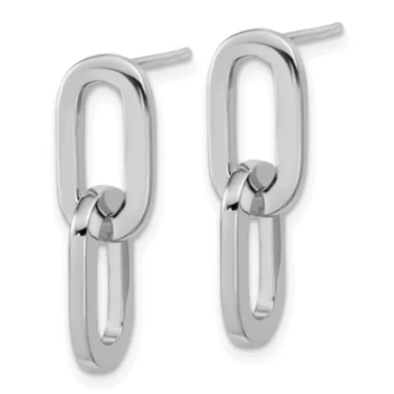Sterling Silver Rhodium-plated Polished Link Dangle Post Earrings