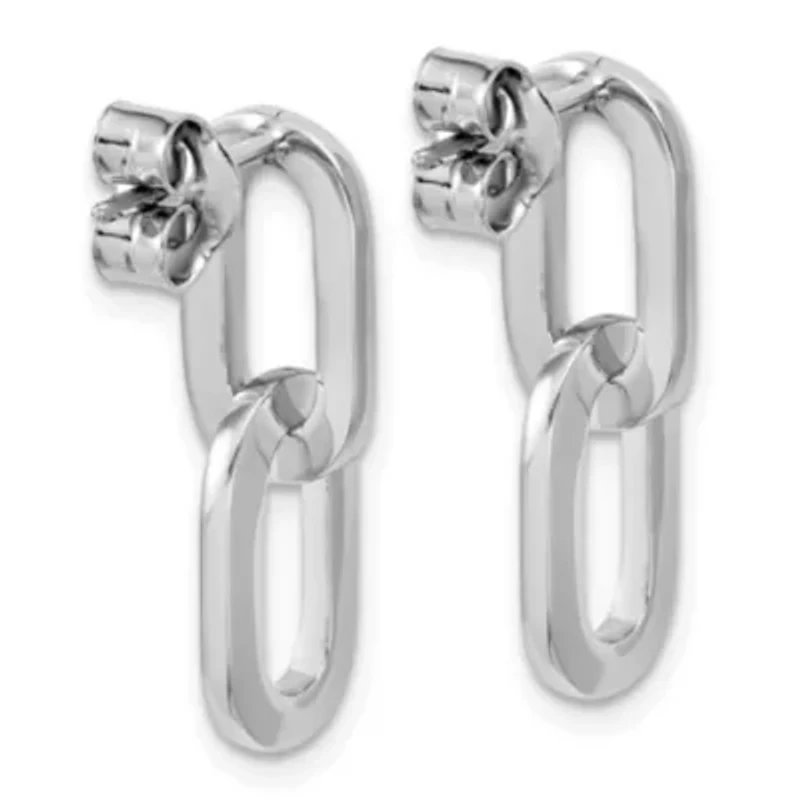 Sterling Silver Rhodium-plated Polished Link Dangle Post Earrings