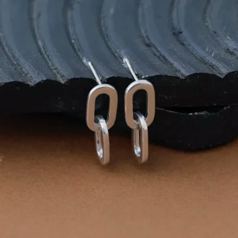 Sterling Silver Rhodium-plated Polished Link Dangle Post Earrings