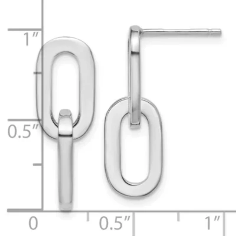 Sterling Silver Rhodium-plated Polished Link Dangle Post Earrings
