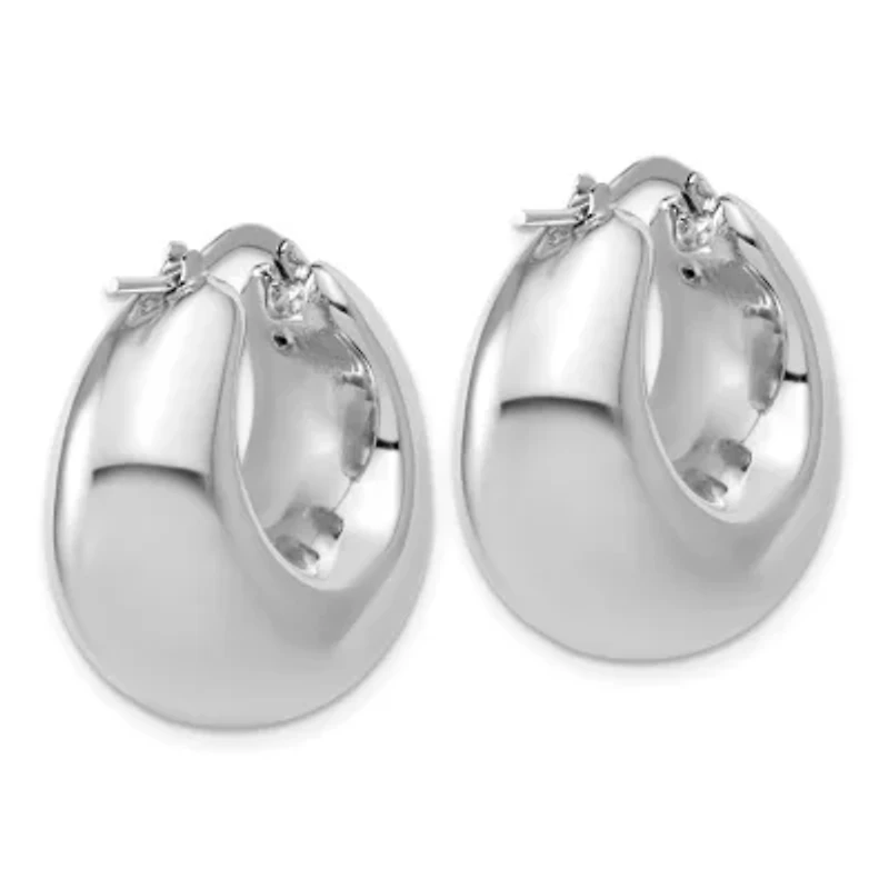 Sterling Silver Rhodium-plated Polished Puffed Hoop Earrings