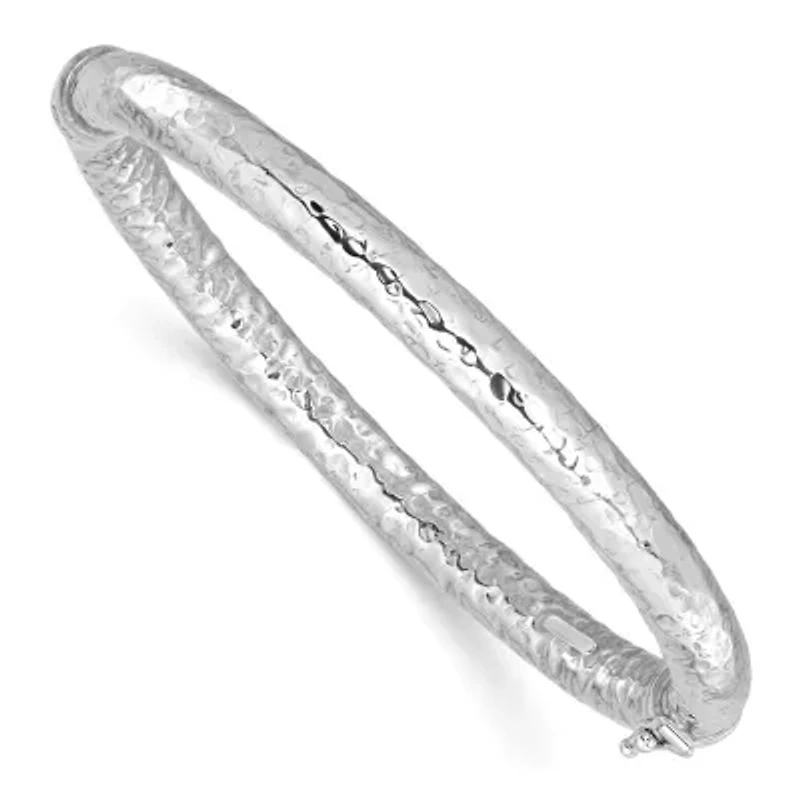 Sterling Silver Rhodium-plated Polished Hammered Bangle Bracelet