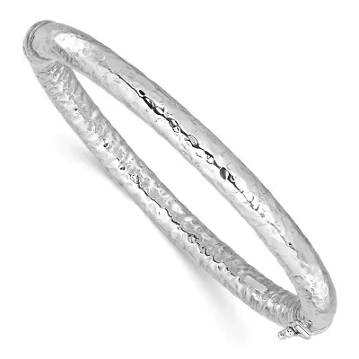 Sterling Silver Rhodium-plated Polished Hammered Bangle Bracelet