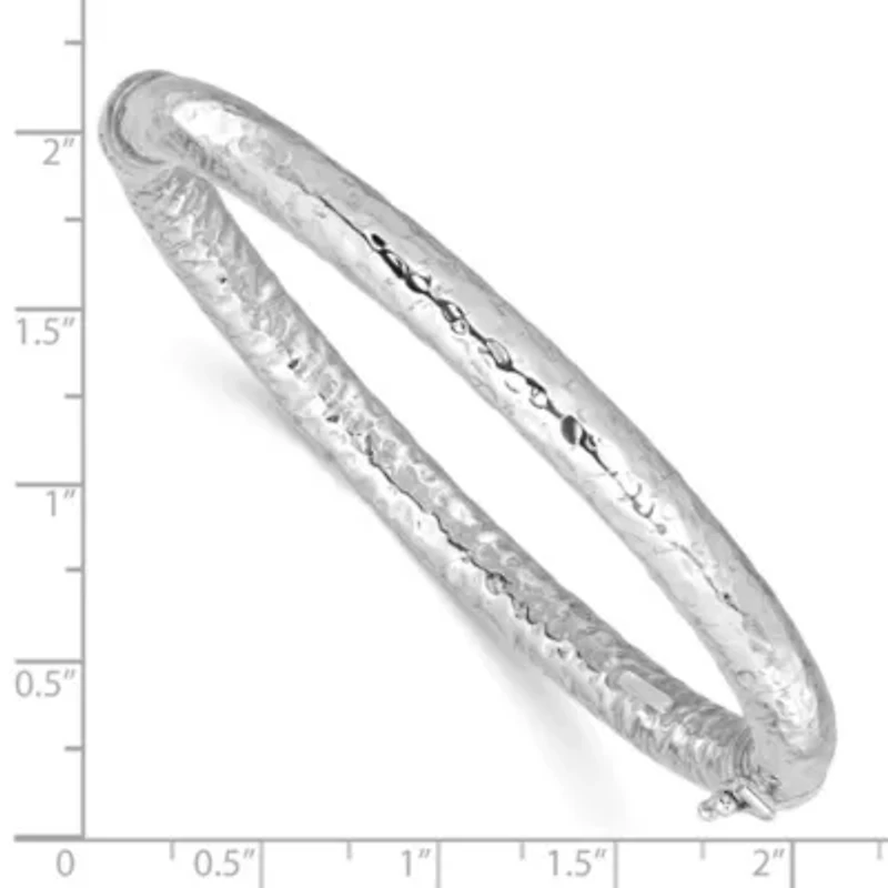 Sterling Silver Rhodium-plated Polished Hammered Bangle Bracelet