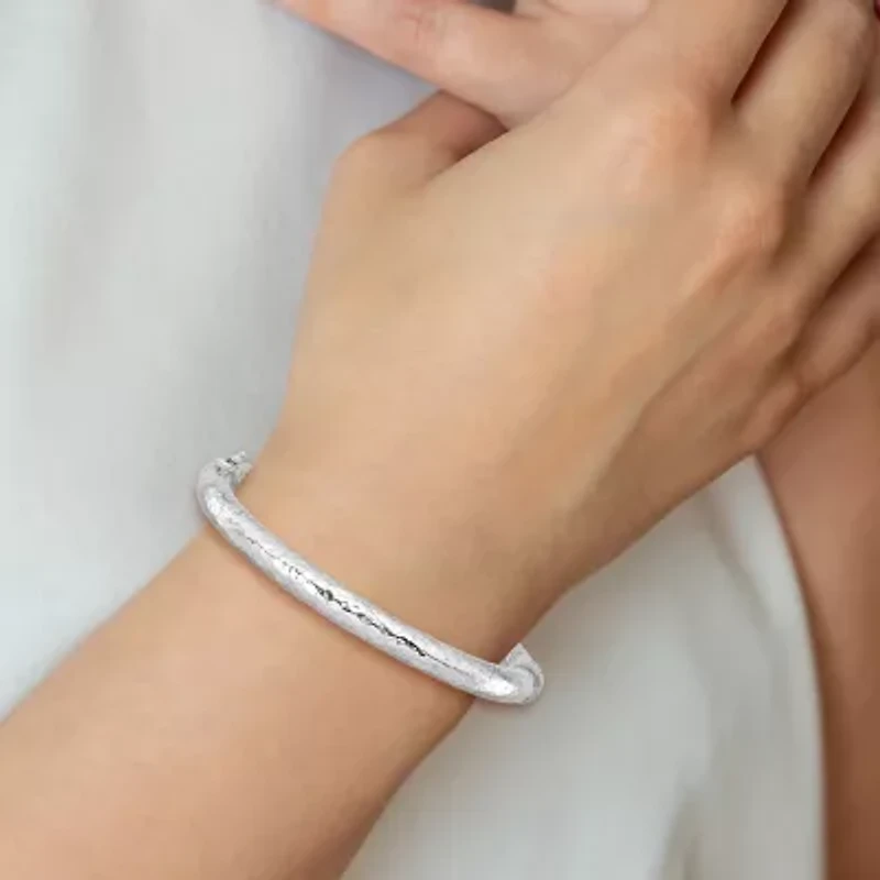 Sterling Silver Rhodium-plated Polished Hammered Bangle Bracelet