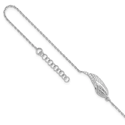 Sterling Silver Rhodium-plated Cubic Zirconia Angel Wing 9 Inch Plus 1 Inch Extension Anklet