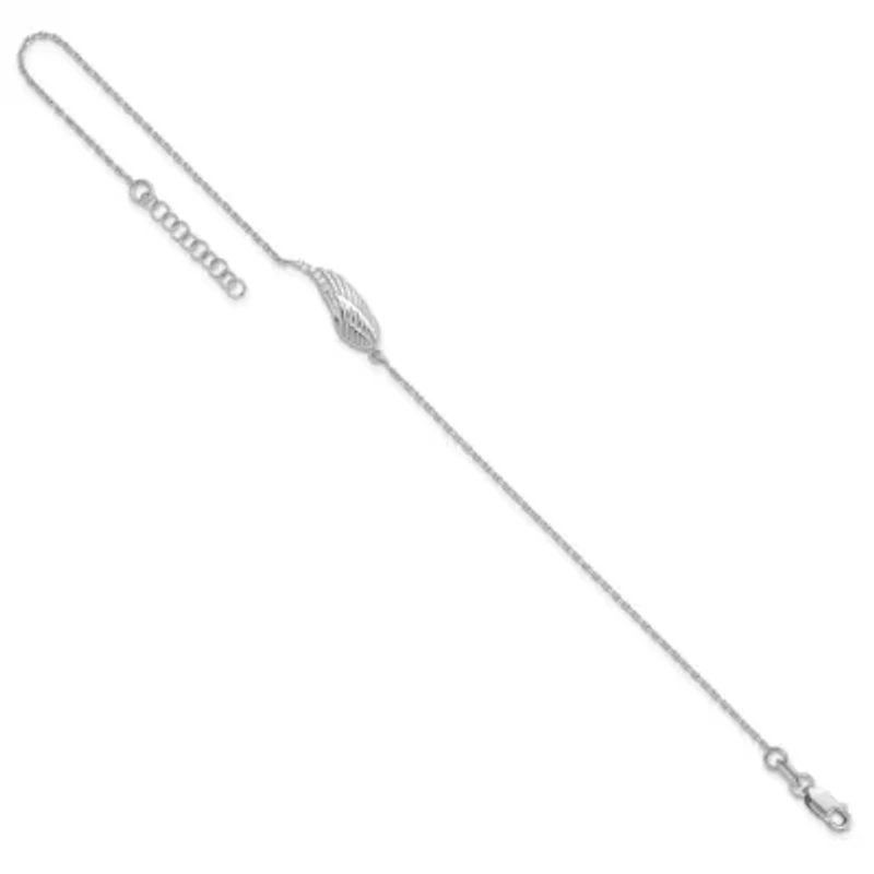 Sterling Silver Rhodium-plated Cubic Zirconia Angel Wing 9 Inch Plus 1 Inch Extension Anklet