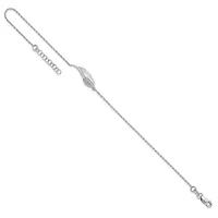 Sterling Silver Rhodium-plated Cubic Zirconia Angel Wing  9 Inch Plus 1 Inch Extension Anklet