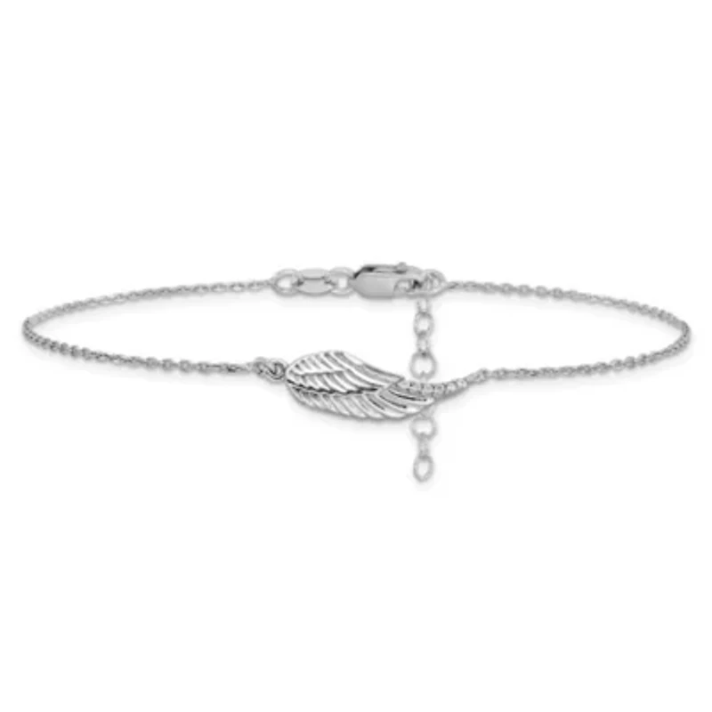 Sterling Silver Rhodium-plated Cubic Zirconia Angel Wing 9 Inch Plus 1 Inch Extension Anklet