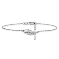 Sterling Silver Rhodium-plated Cubic Zirconia Angel Wing  9 Inch Plus 1 Inch Extension Anklet