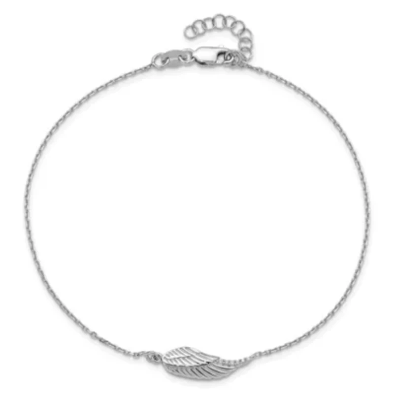 Sterling Silver Rhodium-plated Cubic Zirconia Angel Wing 9 Inch Plus 1 Inch Extension Anklet