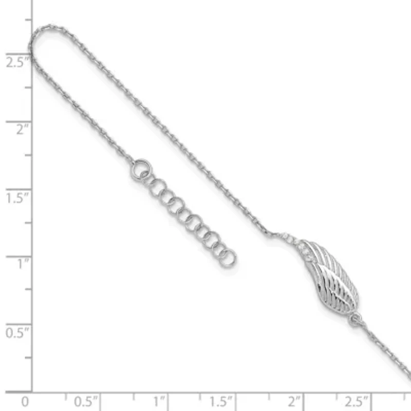 Sterling Silver Rhodium-plated Cubic Zirconia Angel Wing 9 Inch Plus 1 Inch Extension Anklet