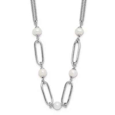 Sterling Silver Rhodium-plated Polished Freshwater Cultured Pearls with 2-inch Extension Necklace