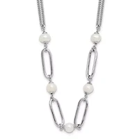 Sterling Silver Rhodium-plated Polished Freshwater Cultured Pearls with 2-inch Extension Necklace