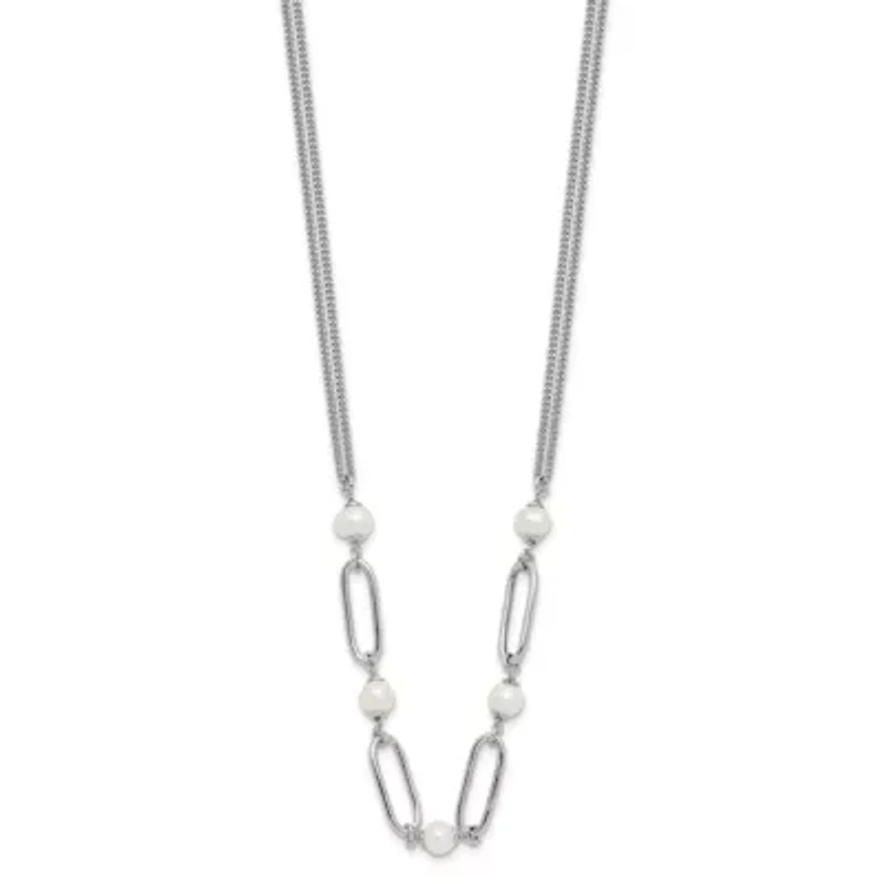 Sterling Silver Rhodium-plated Polished Freshwater Cultured Pearls with 2-inch Extension Necklace