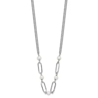 Sterling Silver Rhodium-plated Polished Freshwater Cultured Pearls with 2-inch Extension Necklace