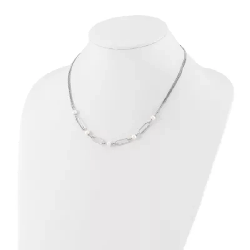 Sterling Silver Rhodium-plated Polished Freshwater Cultured Pearls with 2-inch Extension Necklace
