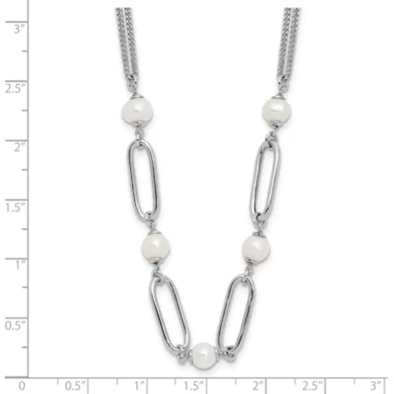 Sterling Silver Rhodium-plated Polished Freshwater Cultured Pearls with 2-inch Extension Necklace