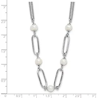 Sterling Silver Rhodium-plated Polished Freshwater Cultured Pearls with 2-inch Extension Necklace